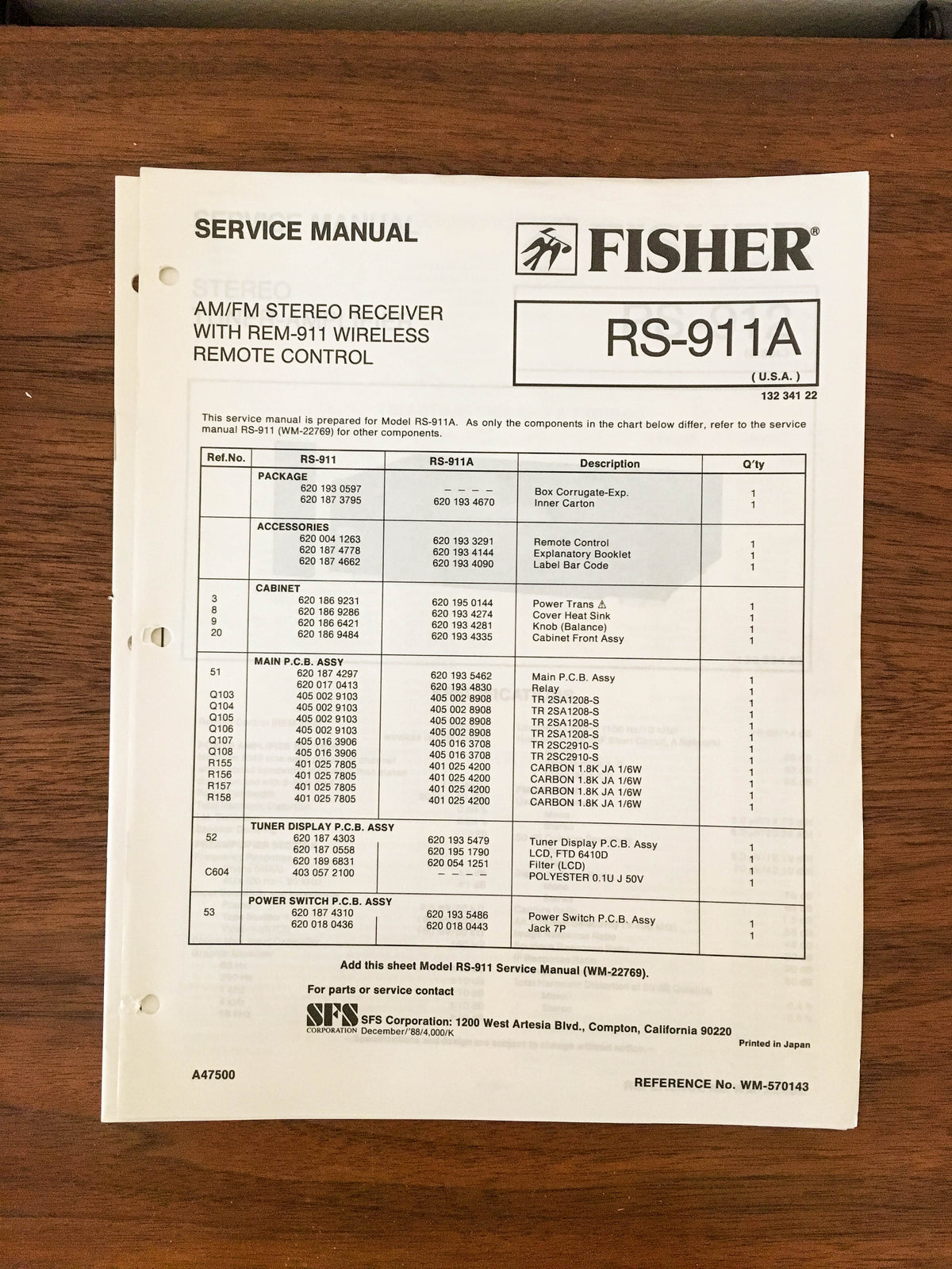 Fisher RS-911A Receiver Service Manual *Original*