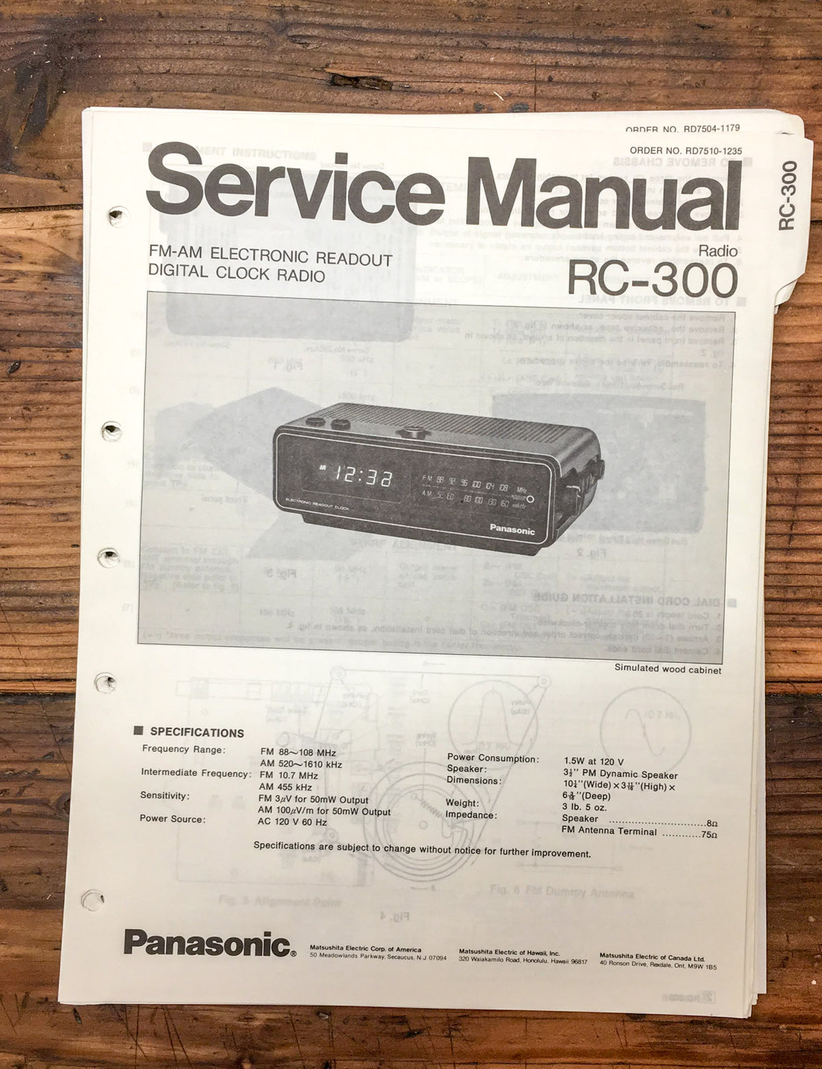 Panasonic RC-300 Radio Service Manual *Original*