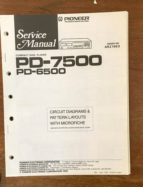 Pioneer PD-7500 PD-6500 CD Player Service Manual Notice *Original*