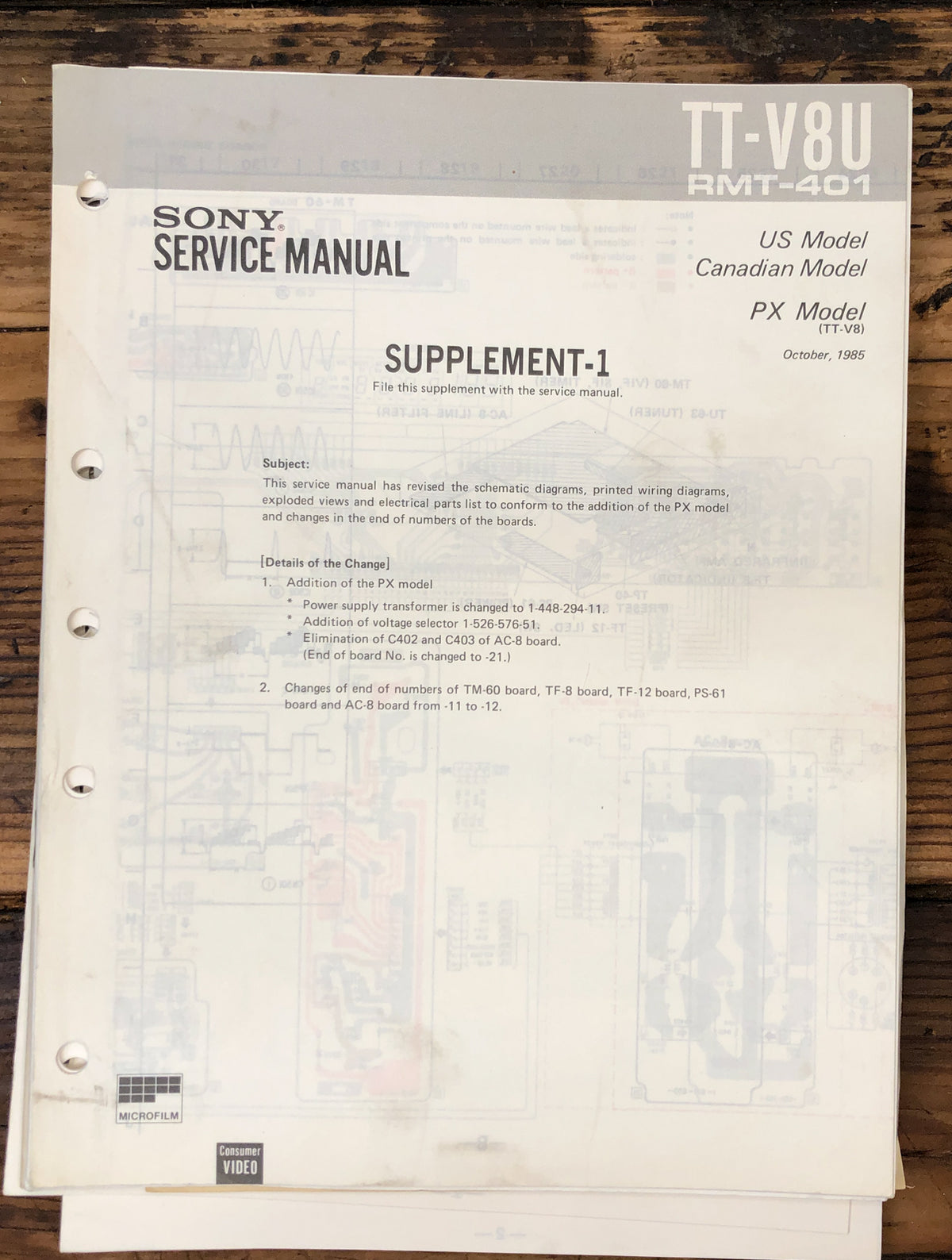 Sony TT-V8U Tuner Timer Supp Service Manual *Original*