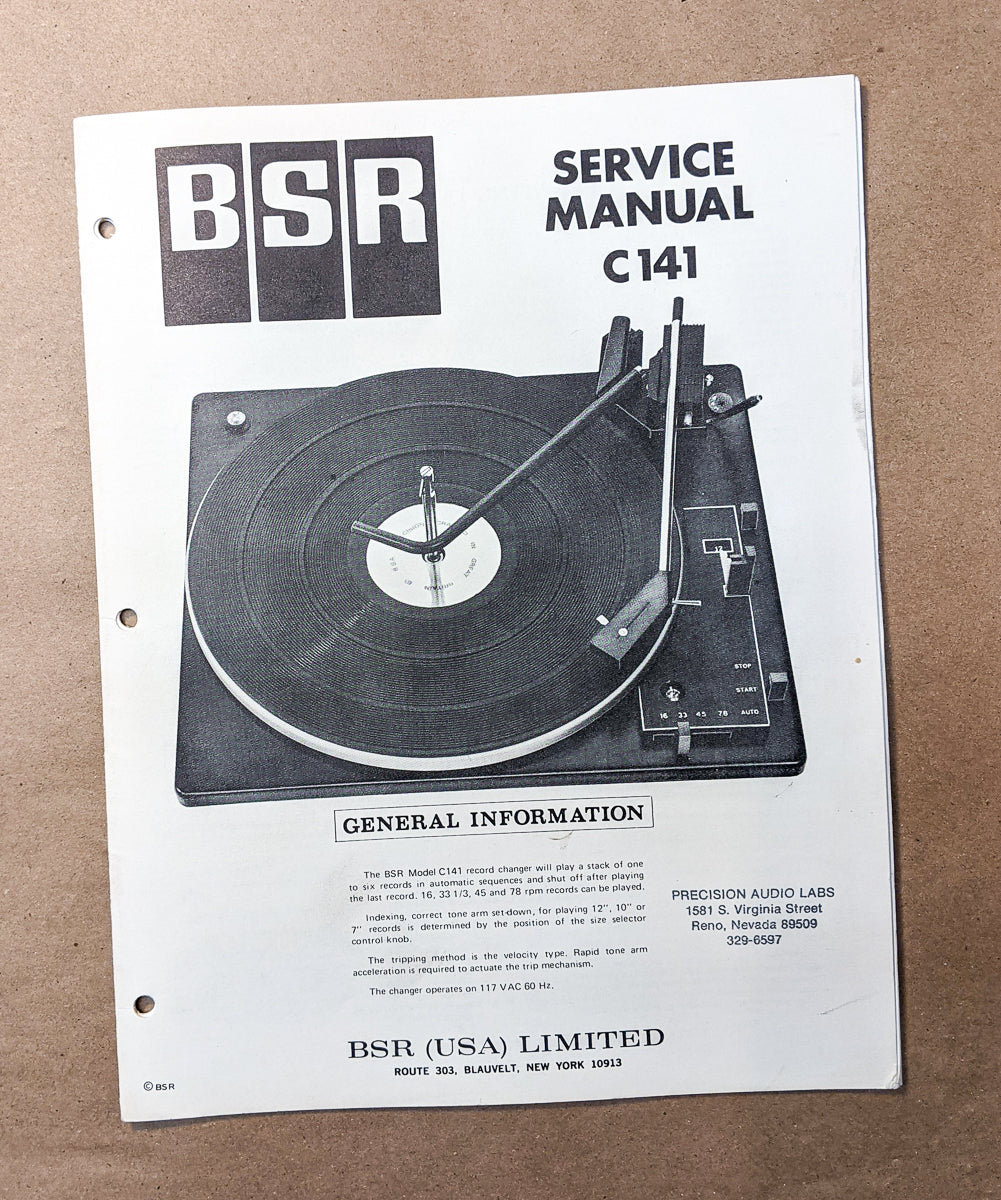 *Original* BSR C141 C-141 Record Player Turntable Service Manual
