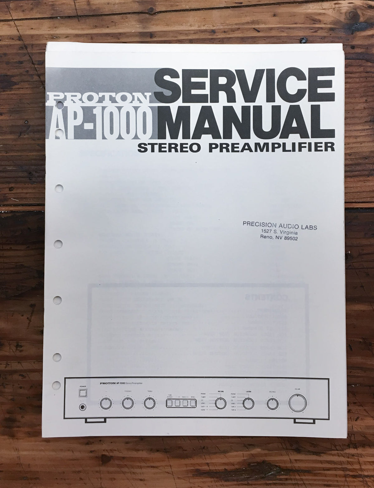Proton AP-1000 Preamp / Preamplifier Service Manual *Original*