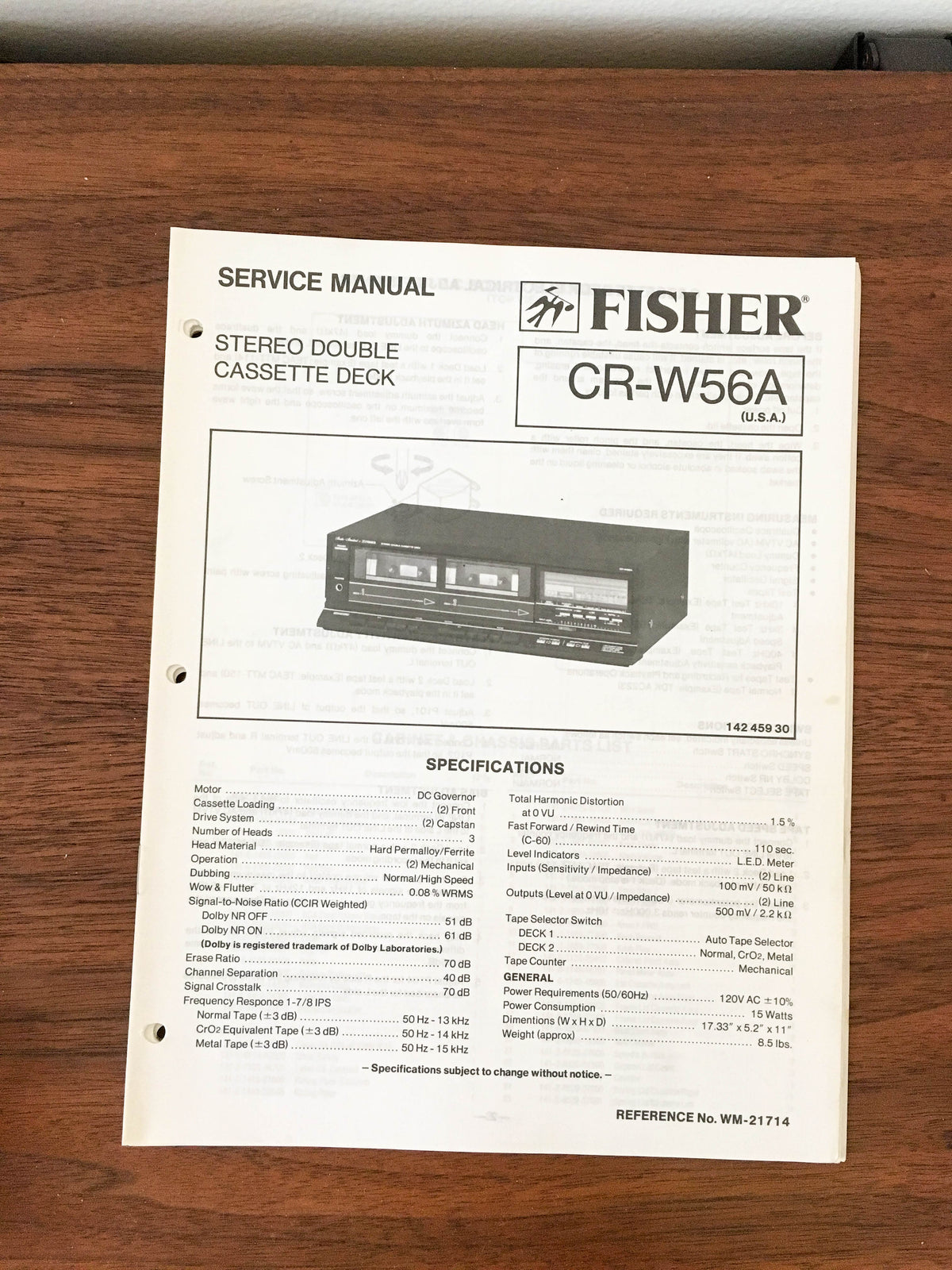 Fisher CR-W56A Cassette Service Manual *Original*