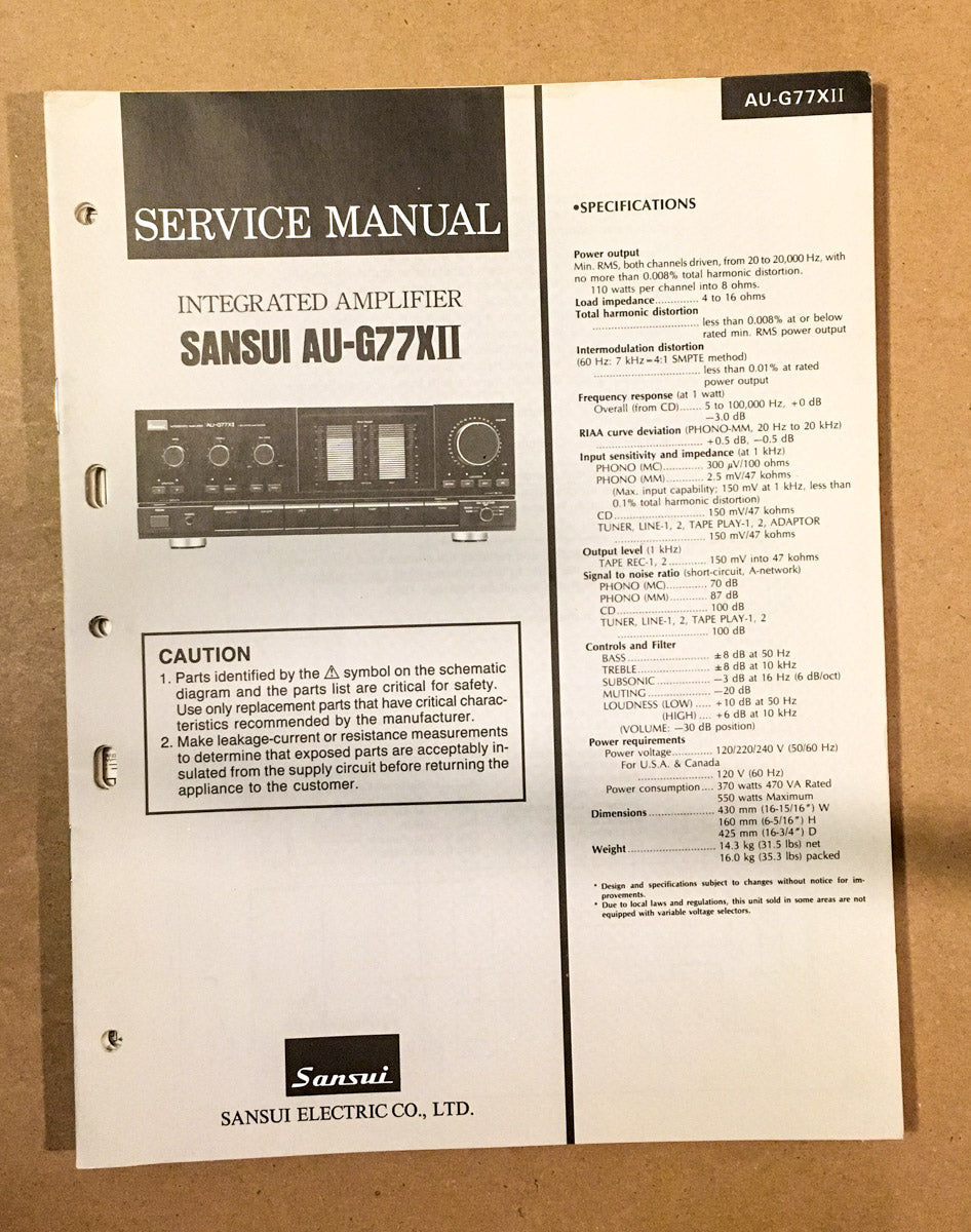 Sansui AU-G77X II / 2 Amplifier Service Manual *Original*