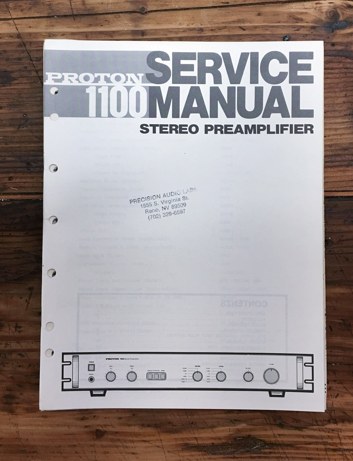 Proton Model 1100 Preamp / Preamplifier Service Manual *Original*