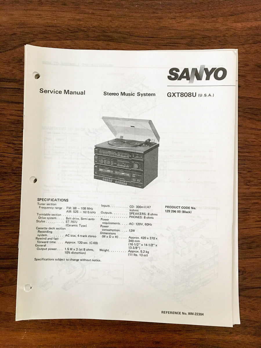 Sanyo GXT 808U Stereo Music System Service Manual *Original* – Vintage ...