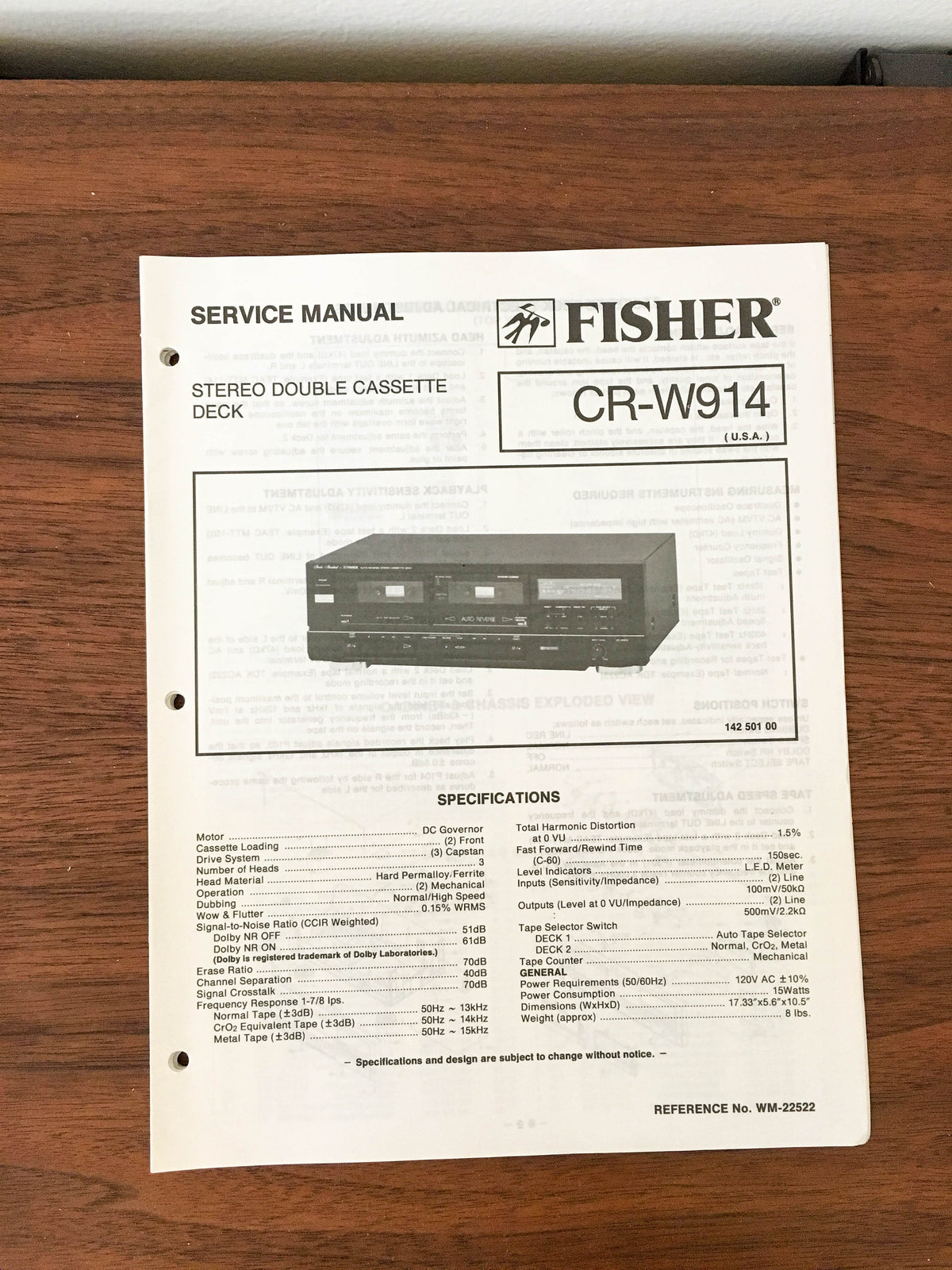 Fisher CR-W914 Cassette Service Manual *Original*