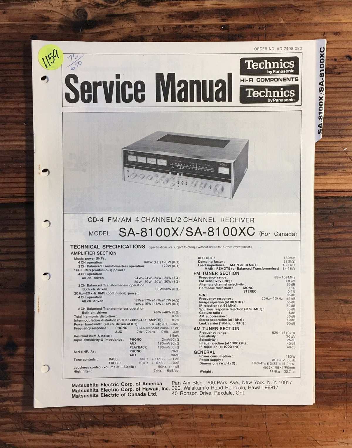 Technics SA-8100X Receiver Service Manual *Original*