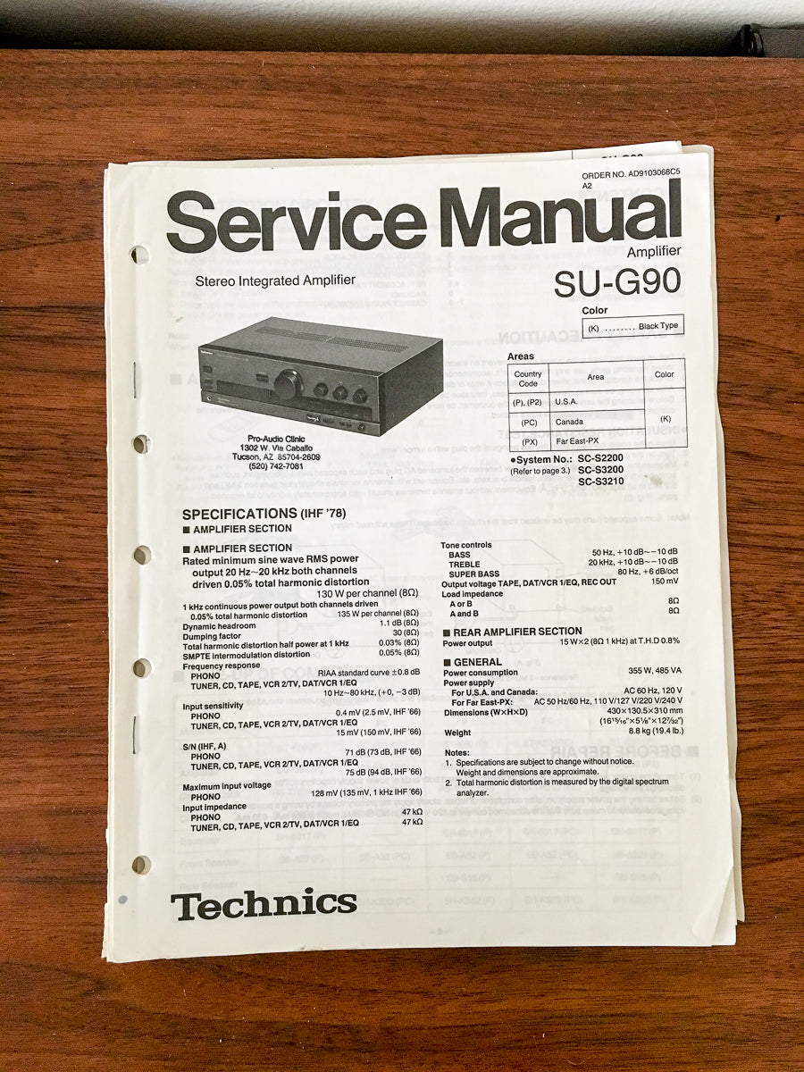 Technics SU-G90 Amplifier Service Manual *Original*