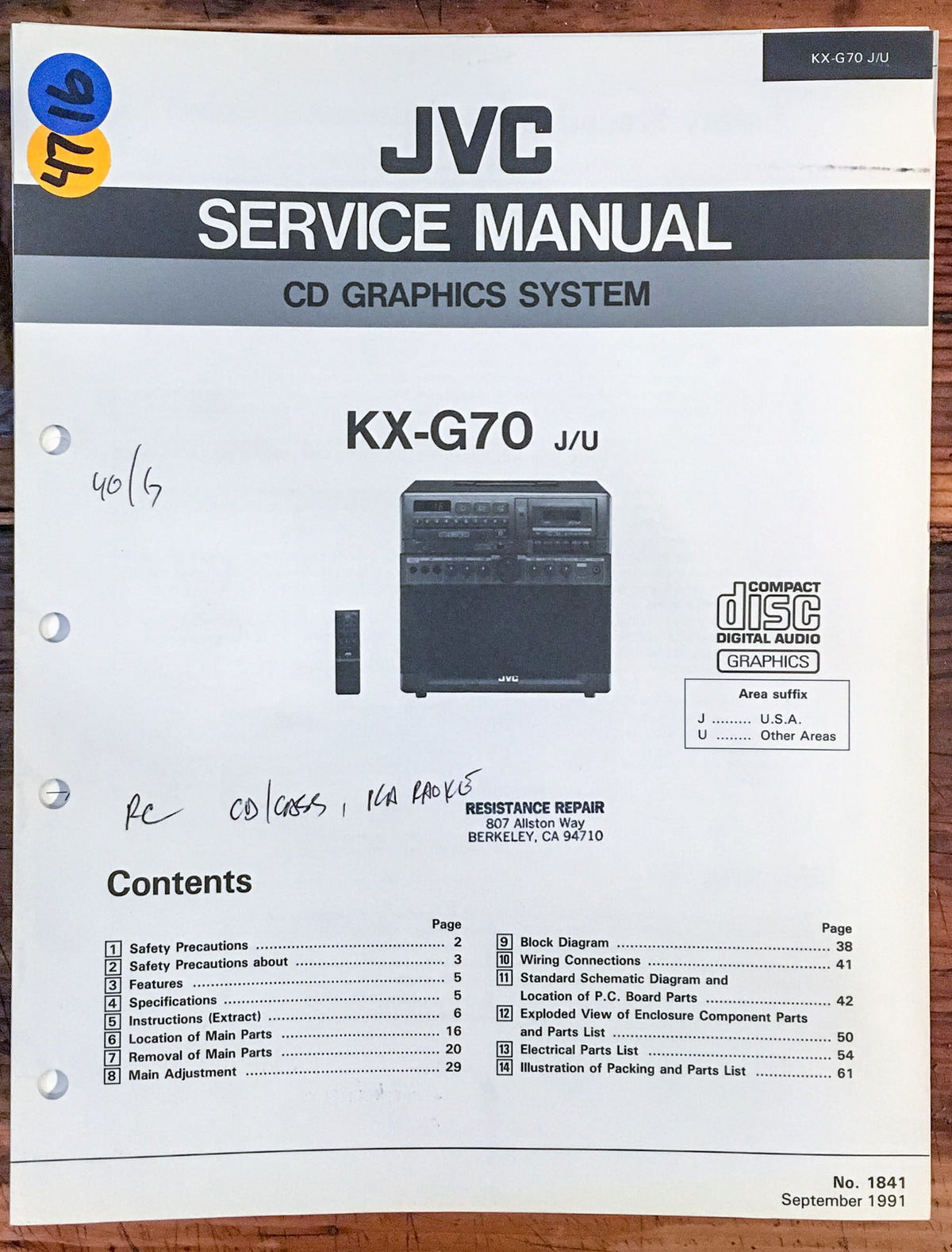 JVC KX-G70 Karaoke System Service Manual *Original*