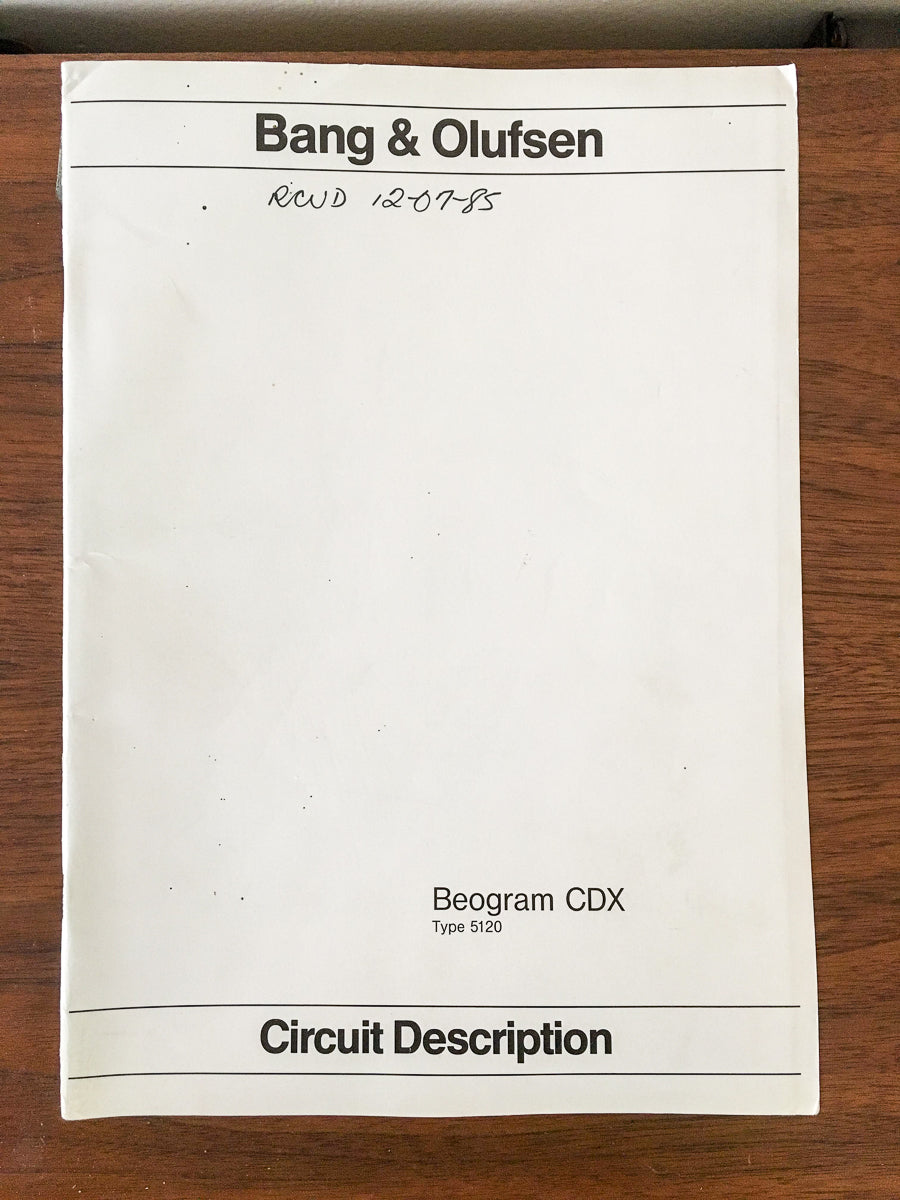 B&O Bang Olufsen Beogram CDX CD X CD Player Circuit Description Manual *Original