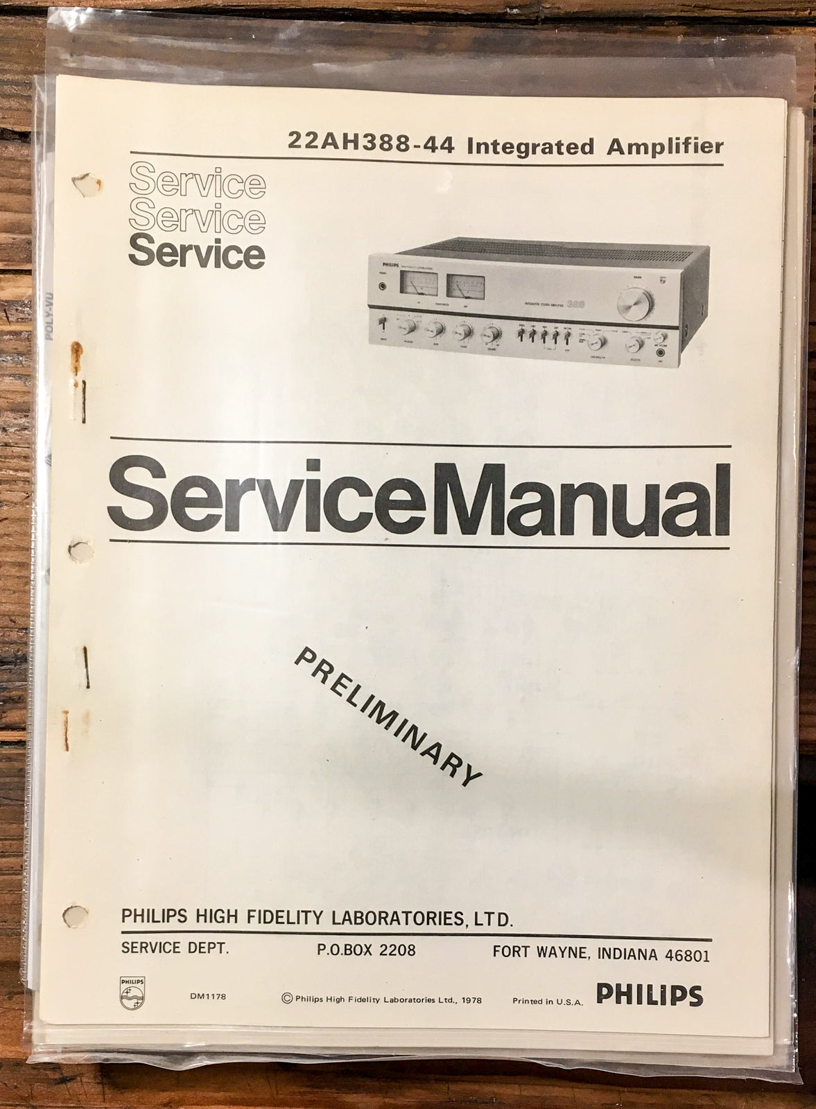 Philips 22AH388-44 388 Amplifier Prelim. Service Manual *Original*