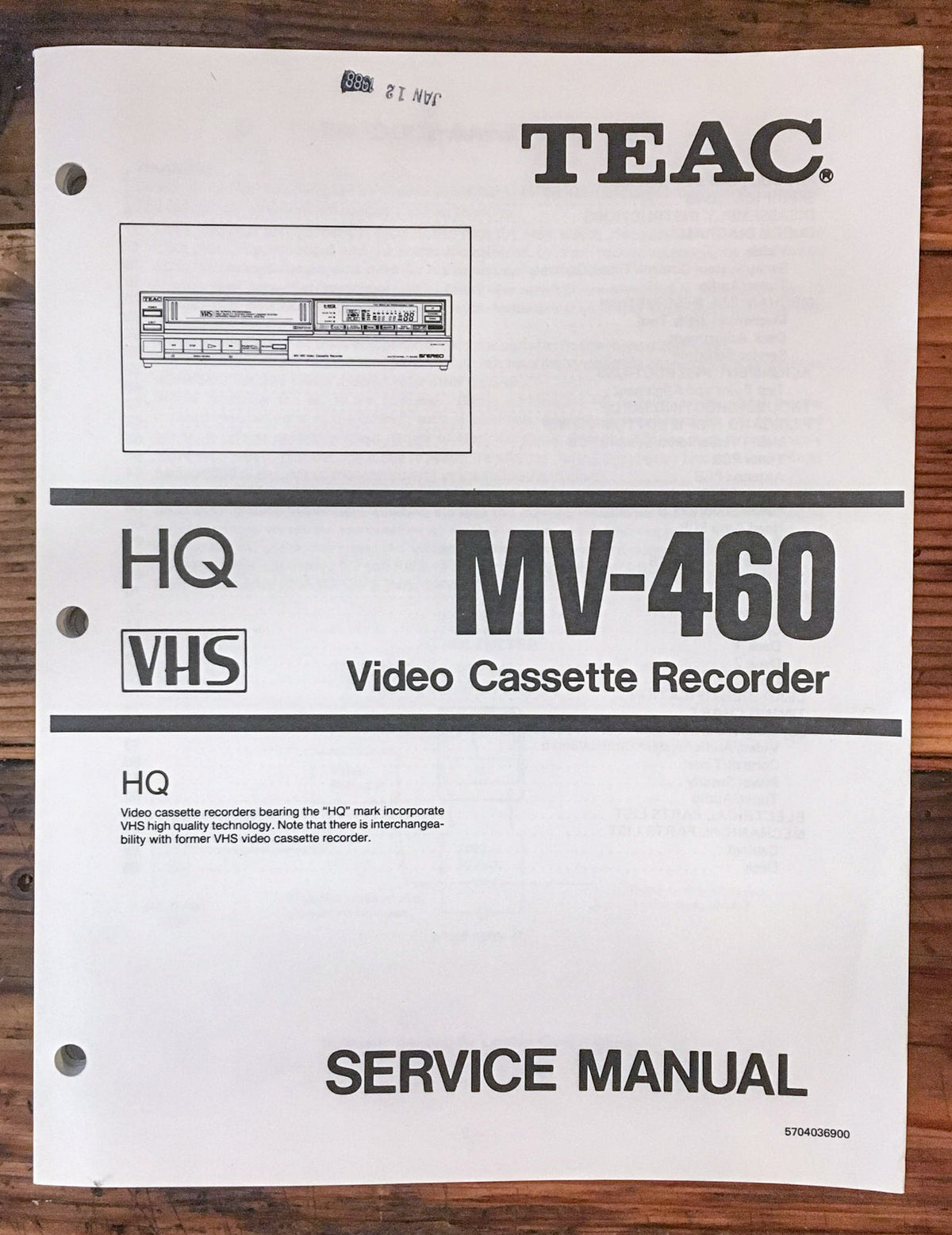 Teac MV-460 VCR / Video Cassette Service Manual *Original*