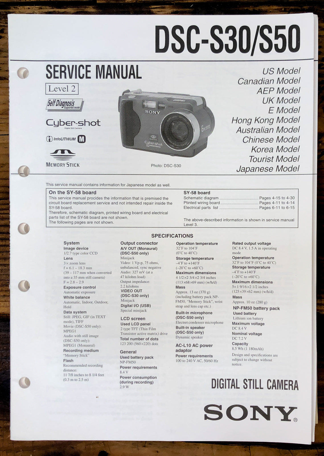 Sony DSC-S30 DSC-S50 Camera Service Manual *Original*