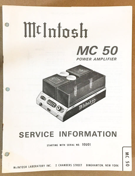 McIntosh MC50 MC-50 Amplifier Service Manual *Original*