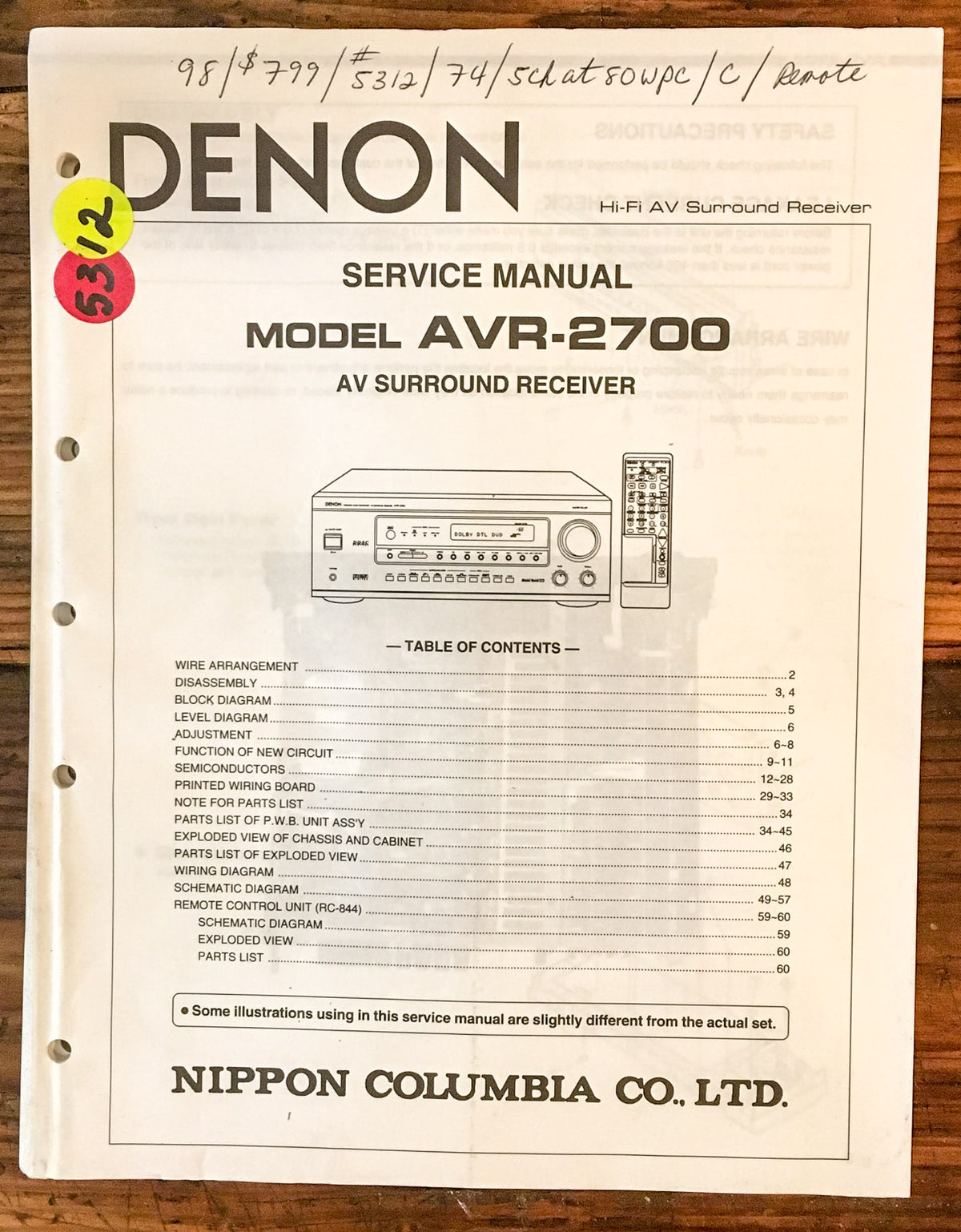 Denon AVR-2700 Service Manual *Original*