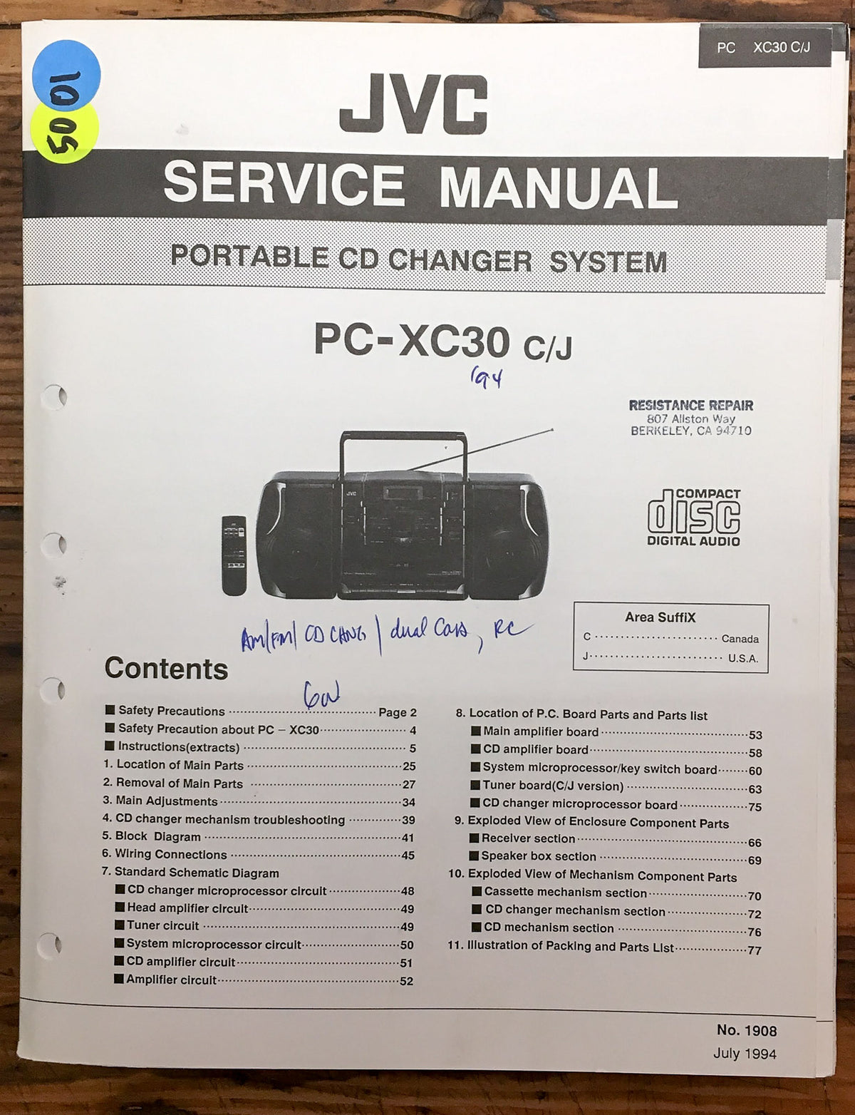 JVC PC-XC30 Stereo Service Manual *Original*