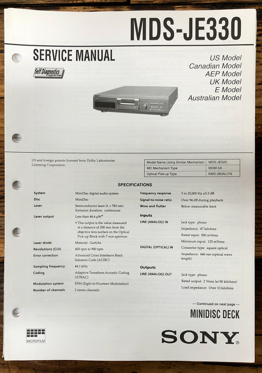 MD MiniDisc Deck Service Manual *Original* Vintage Audio Store