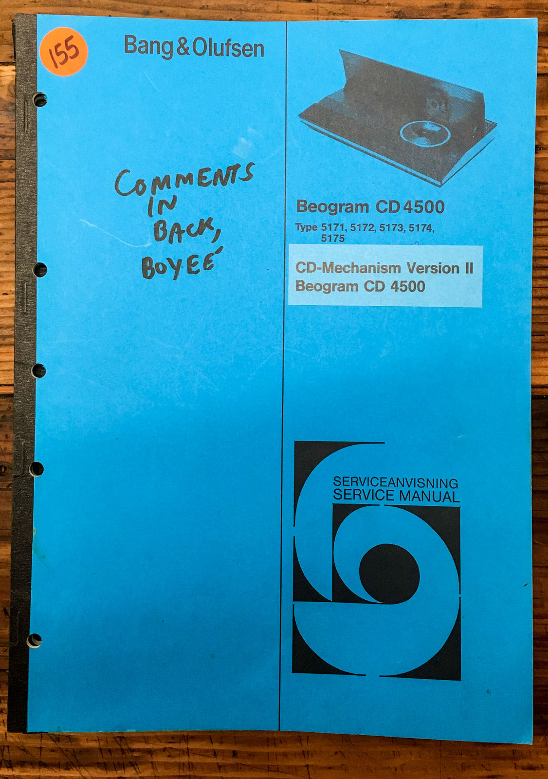 B&O Bang Olufsen Beogram CD 4500 CD Player Service Manual *Original*