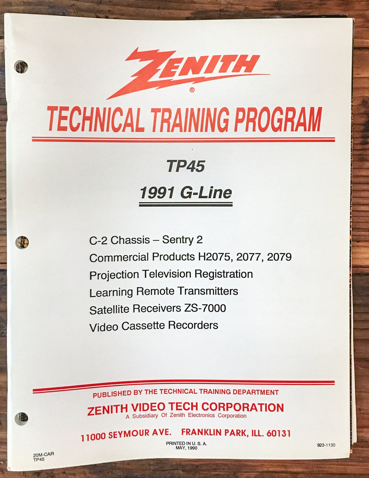 Zenith TP45 Technical Training Color TV Satellite VCR Commercial Manual *Orig*
