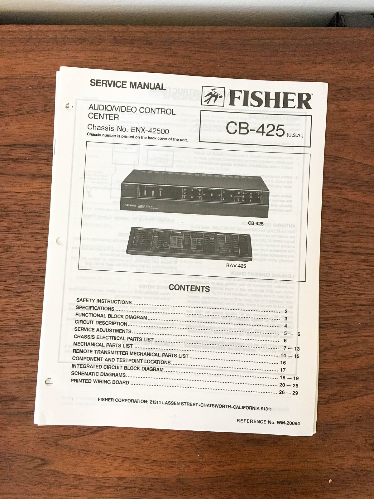 Fisher CB-425 Remote Control Service Manual *Original*