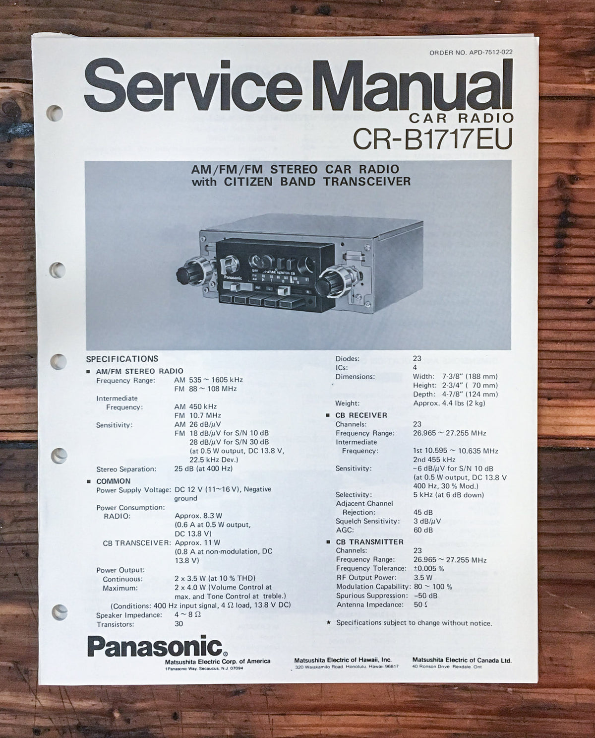 Panasonic CR-B1717 EU Radio Service Manual *Original*