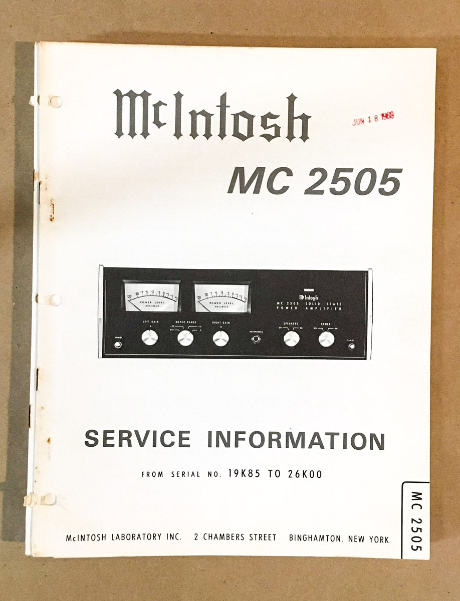 McIntosh MC2505 MC-2505 Amplifier Service Manual *Original* #3