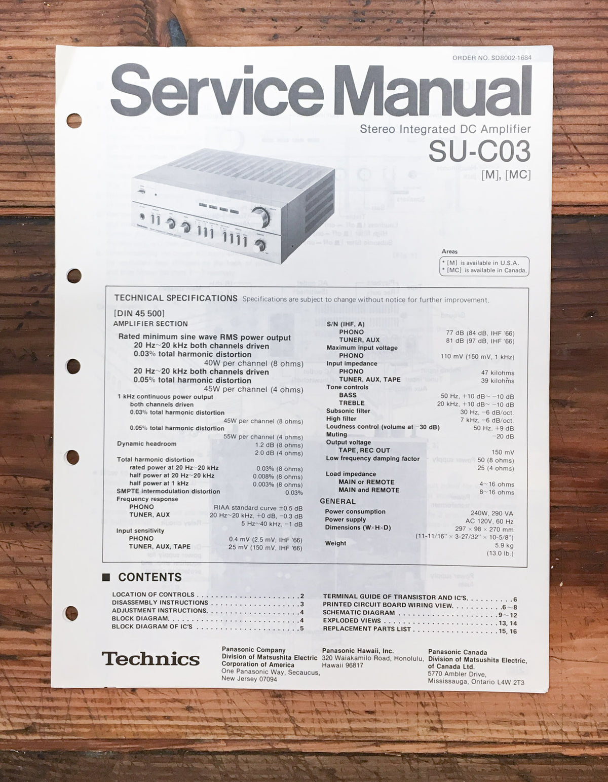 Technics SU-C03 Preamp / Preamplifier Service Manual *Original*