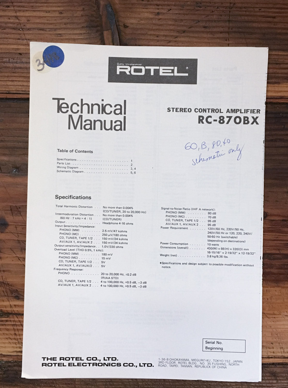 Rotel RC-870BX Preamp / Preamplifier Service Manual *Original*
