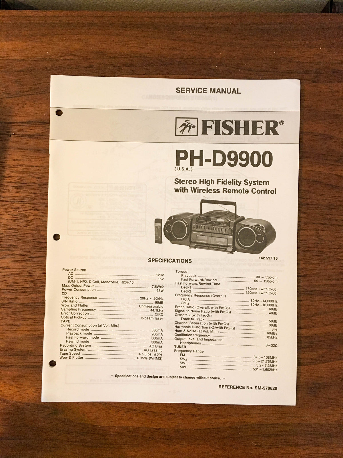 Fisher PH-D9900 Boombox Radio Service Manual *Original*