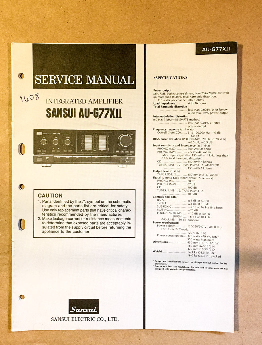 Sansui TA-G77X II Amplifier Service Manual *Original*