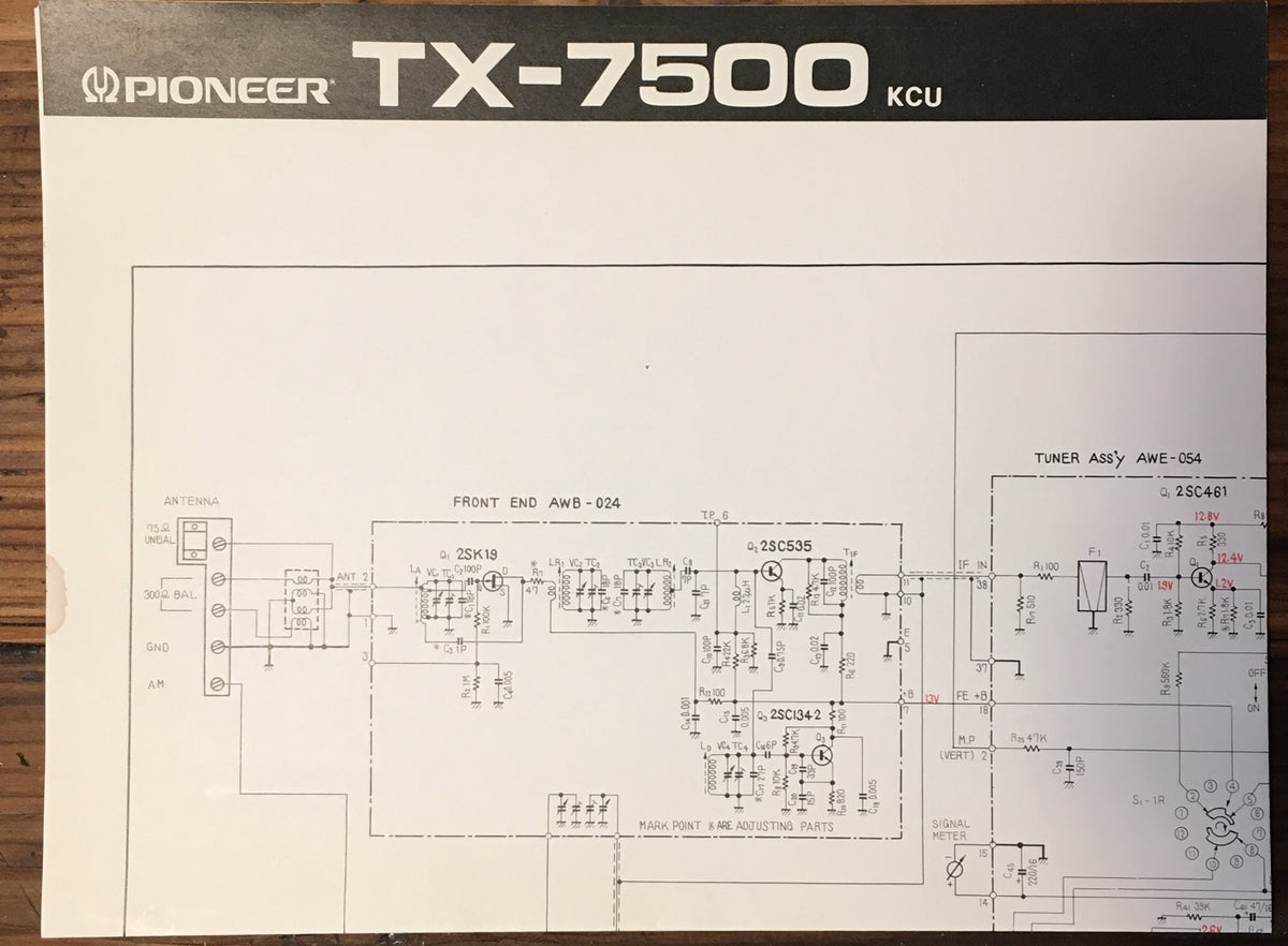 Pioneer TX-7500 Tuner Large Fold Out Schematic *Original*