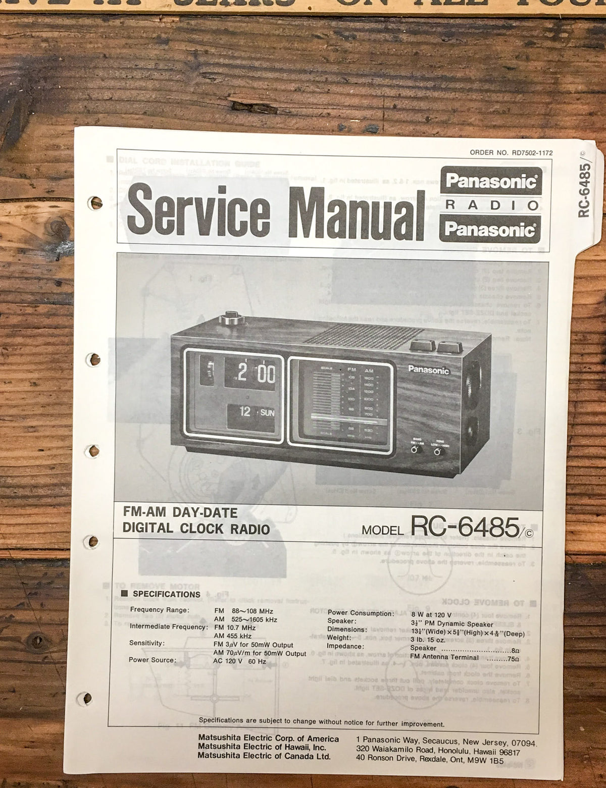 Panasonic RC-6485 Radio Service Manual *Original*