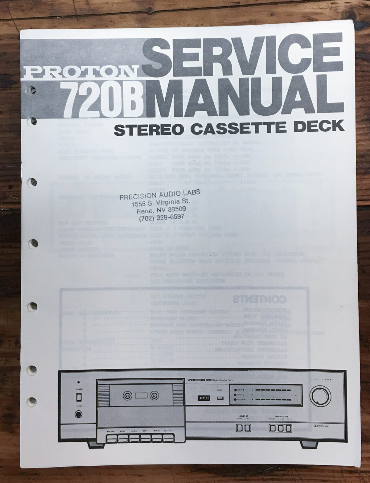 Proton Model 720B Cassette Service Manual *Original*