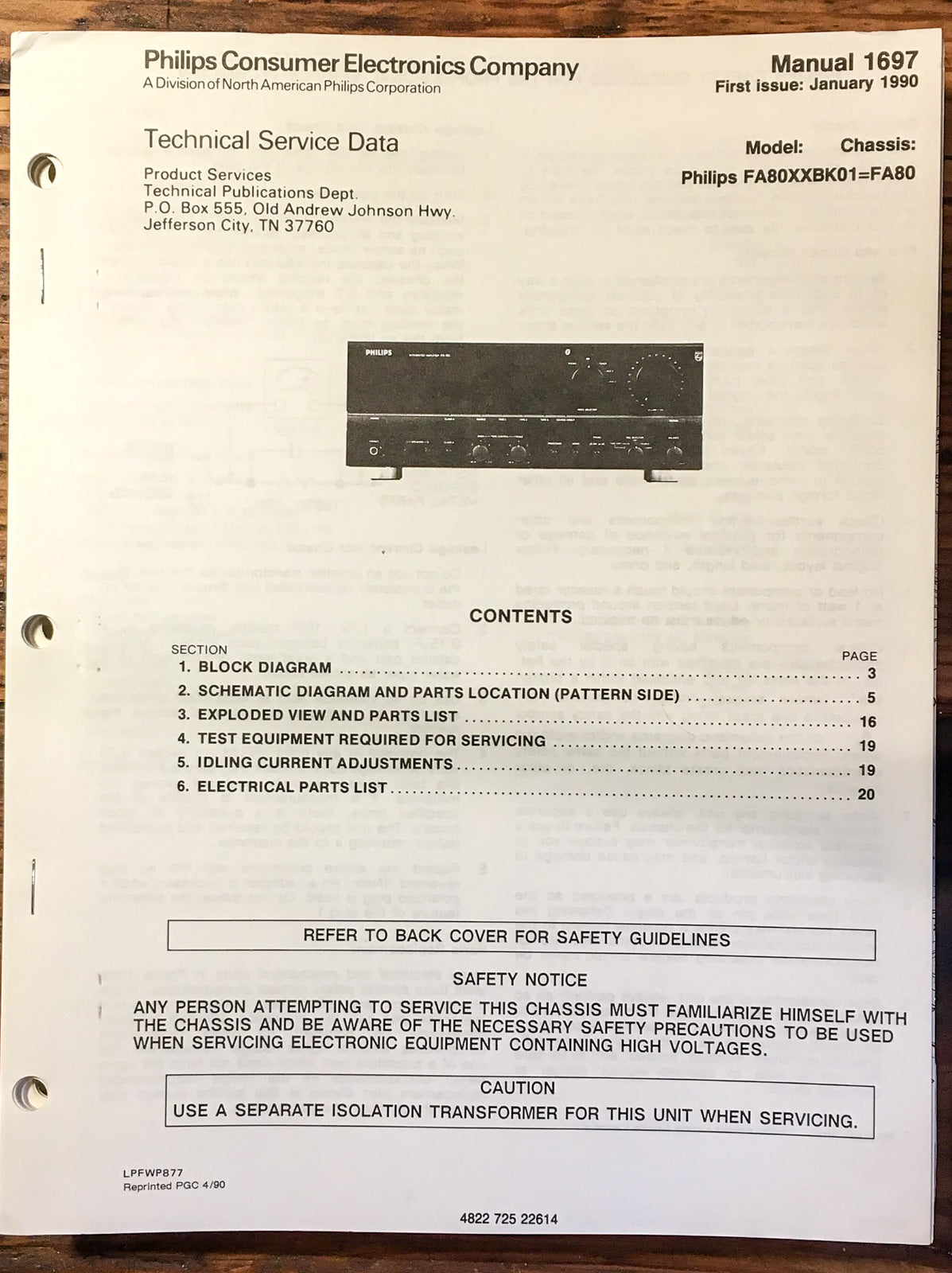 Philips FA-80 Amplifier Service Manual *Original*