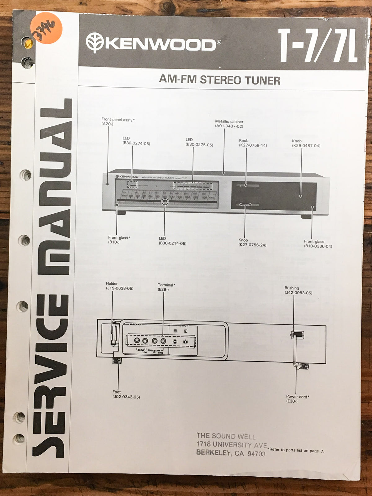 Kenwood T-7 Tuner Service Manual *Original*