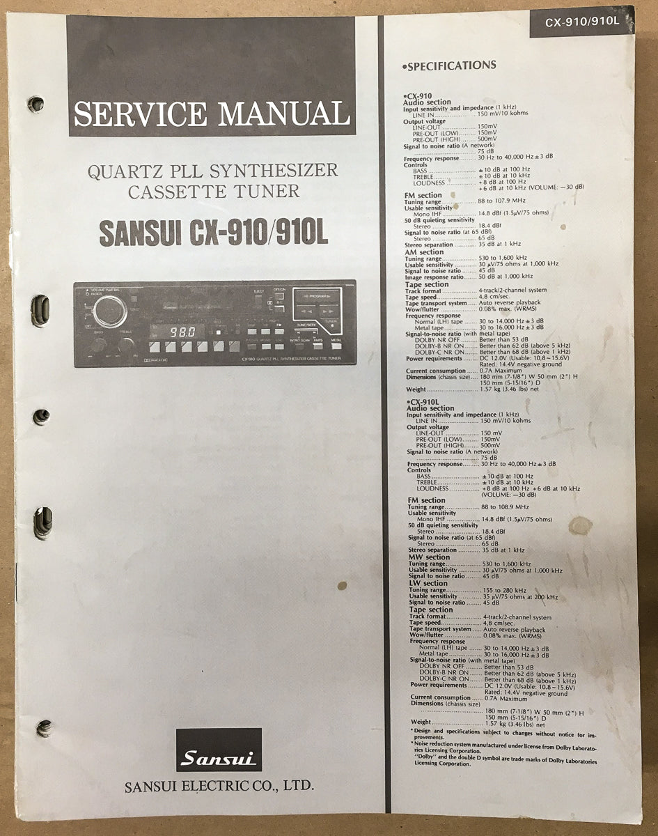 Sansui CX-910 CX-910L Radio Cassette Service Manual *Original*