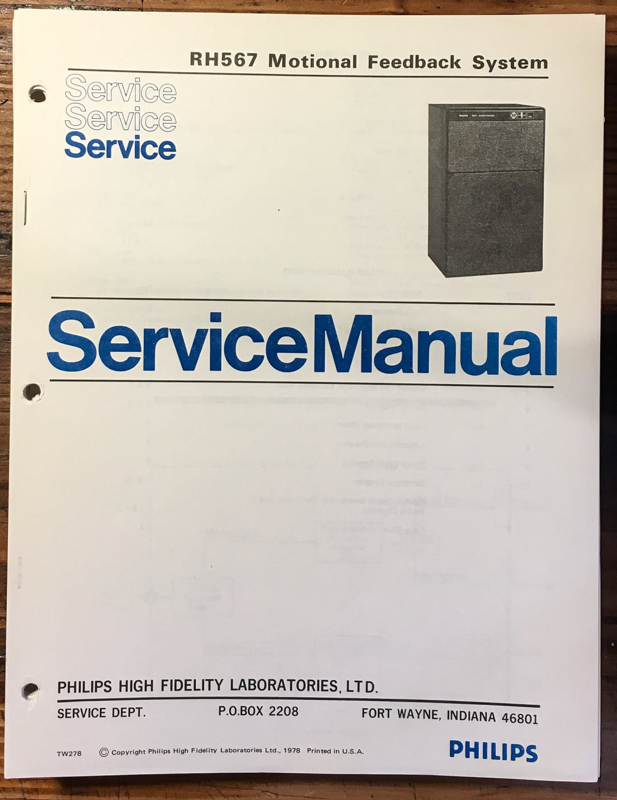 Philips RH567 Motiional Feedback System Speaker Service Manual *Original*