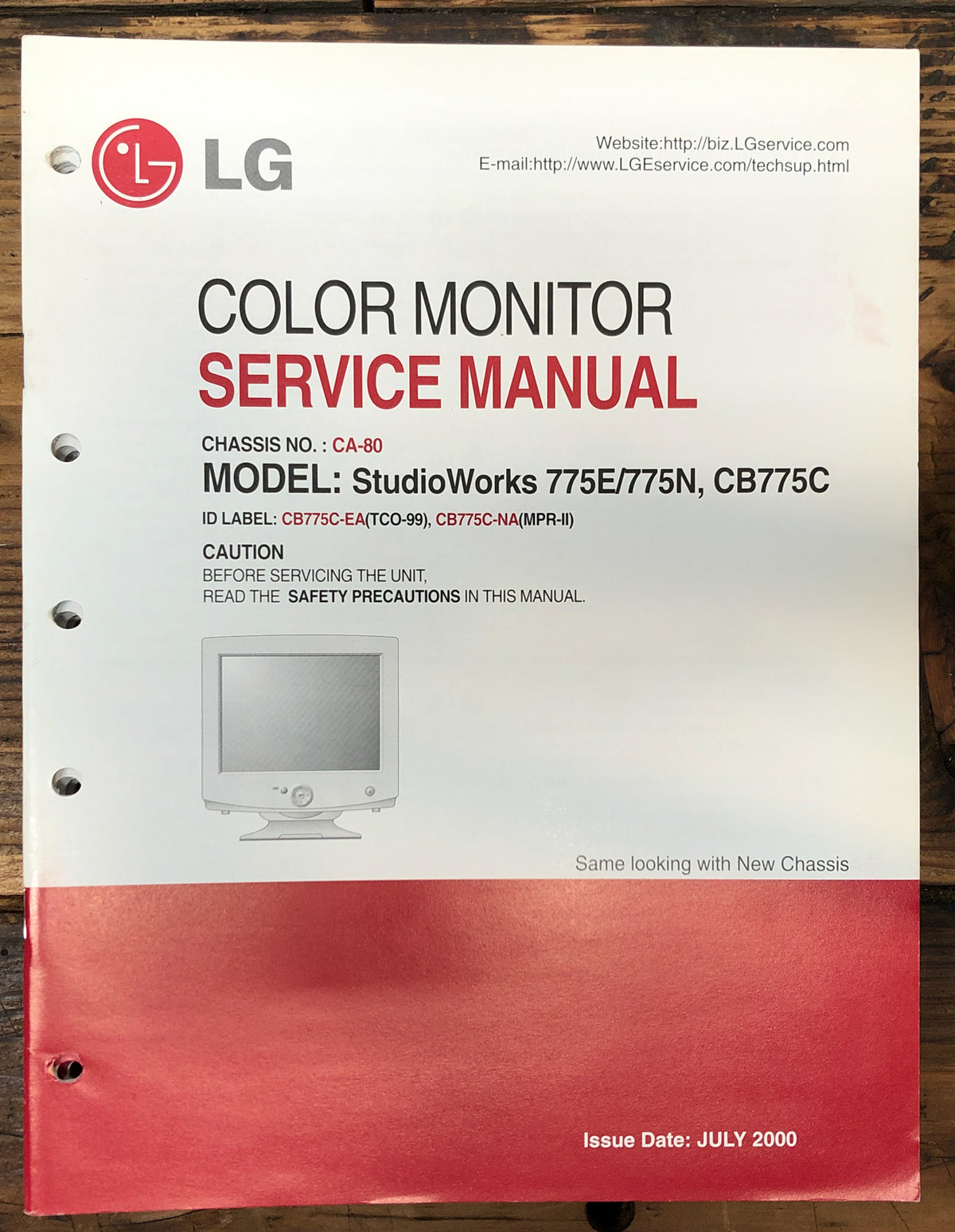 LG Studioworks 775E 775N CB775C Monitor Service Manual *Original*