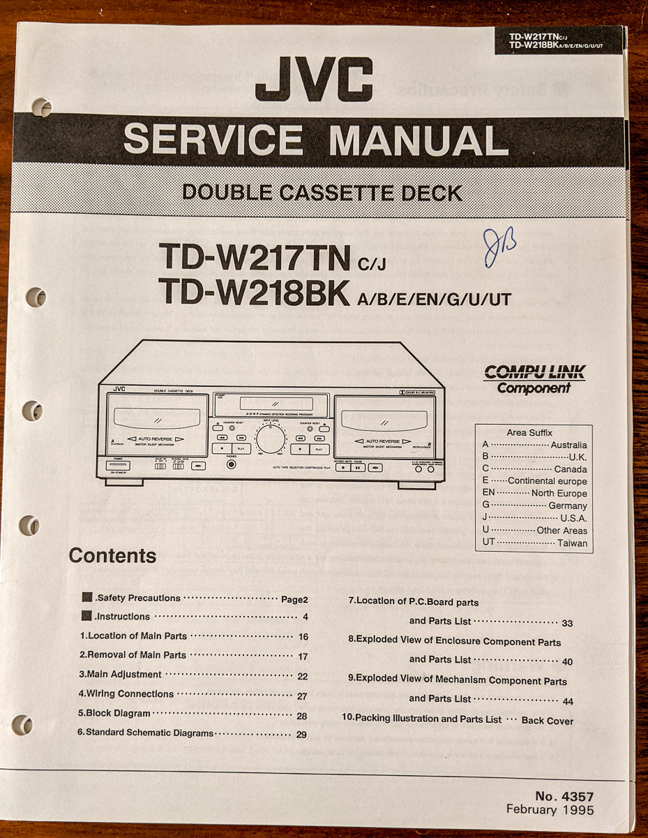JVC TD-W217 TD-W218 TN BK Cassette Deck Service Manual *Original*