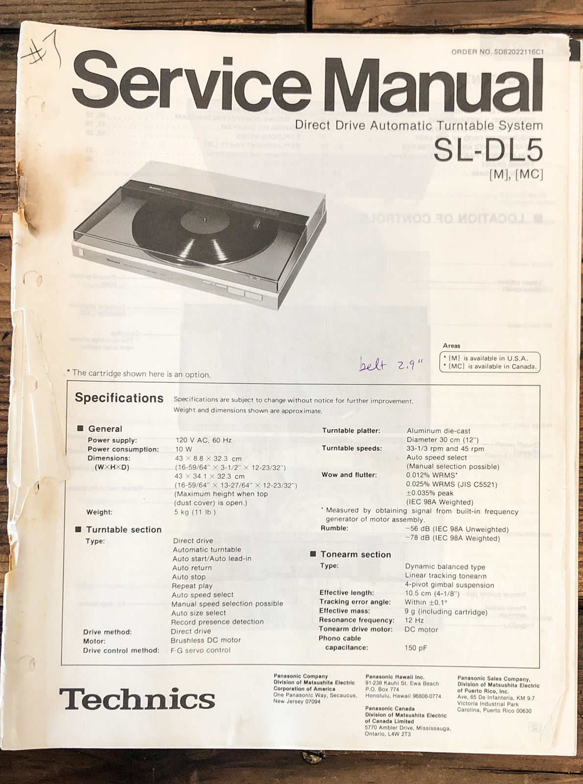 Technics SL-DL5 Record Player / Turntable Service Manual *Original*
