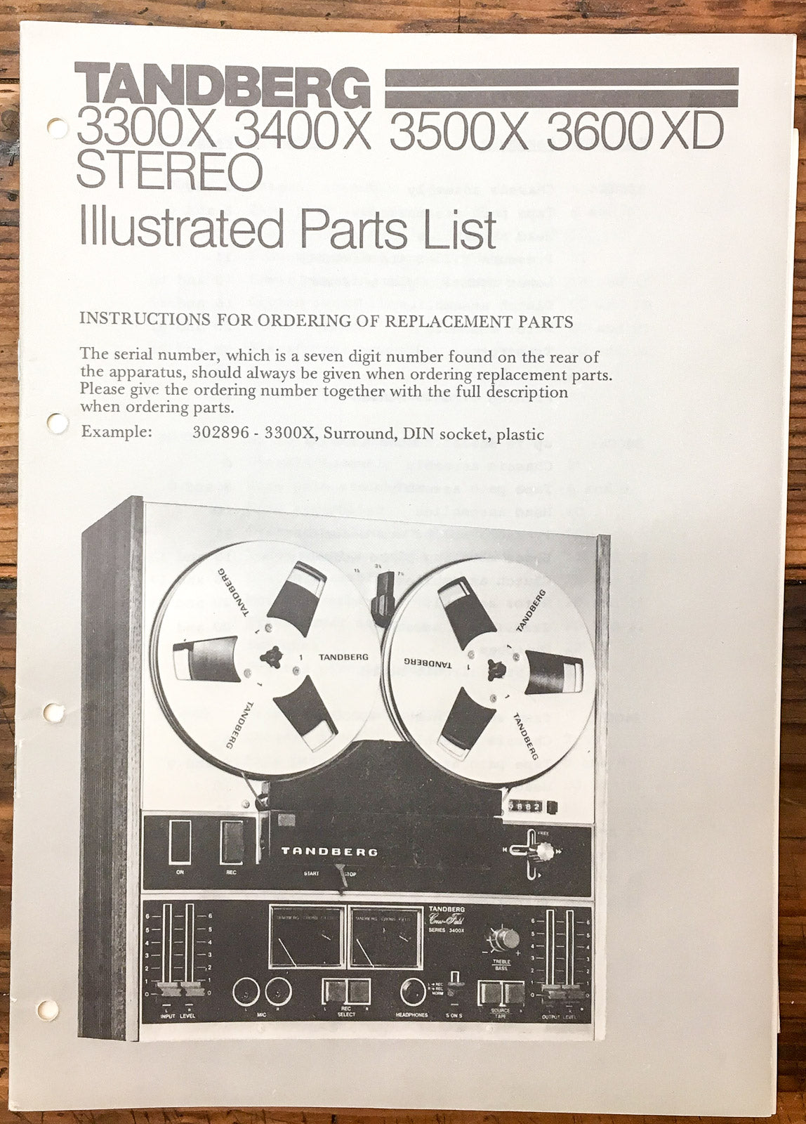 Tandberg 3300X 3400X 3500X 3600 XD Reel to Reel Illustrated Parts List *Orig*