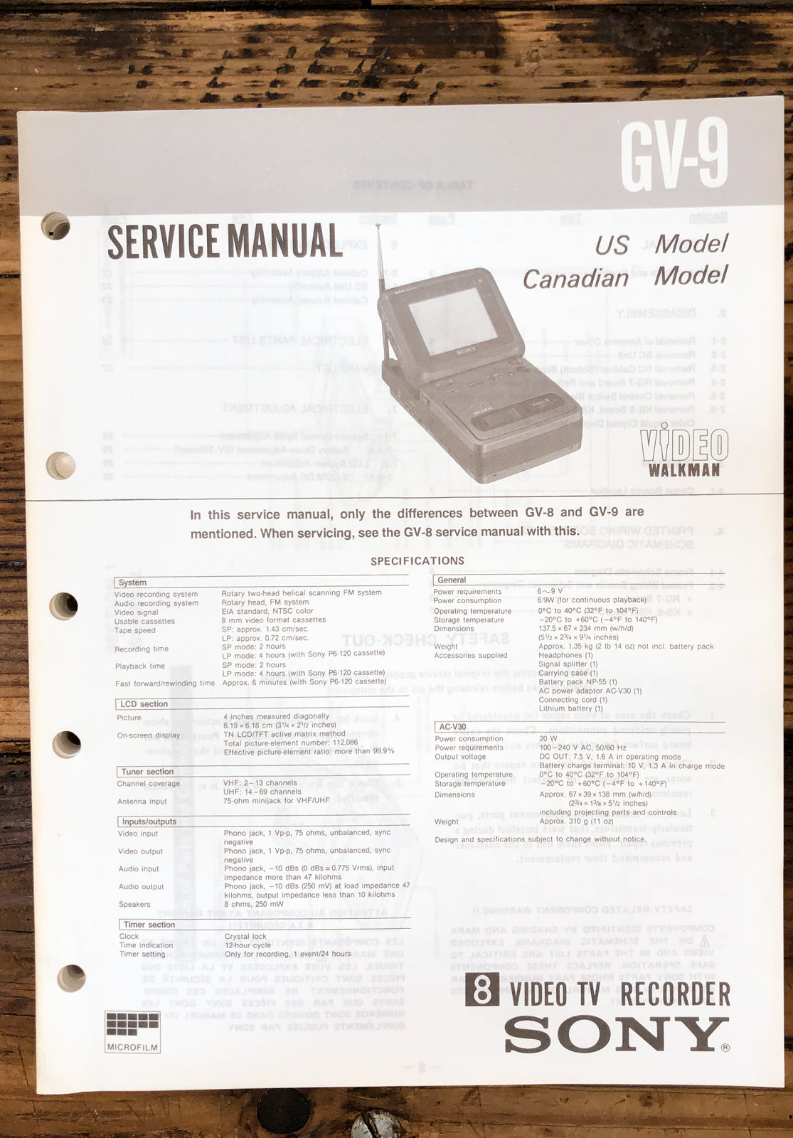 Video 8 Cassette Player Service Manual *Original* Vintage Audio Store
