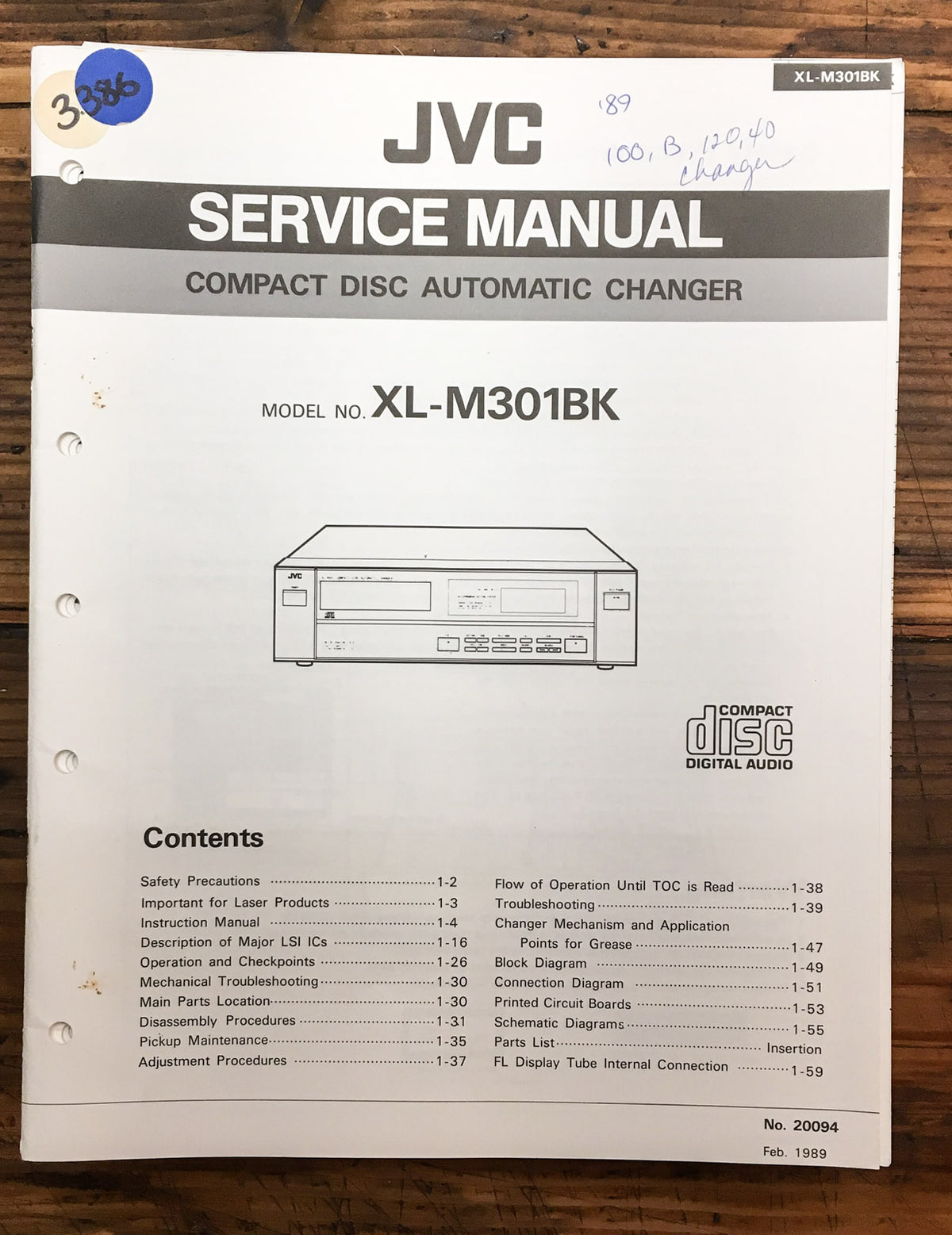 JVC XL-M301 BK CD Player Service Manual *Original*