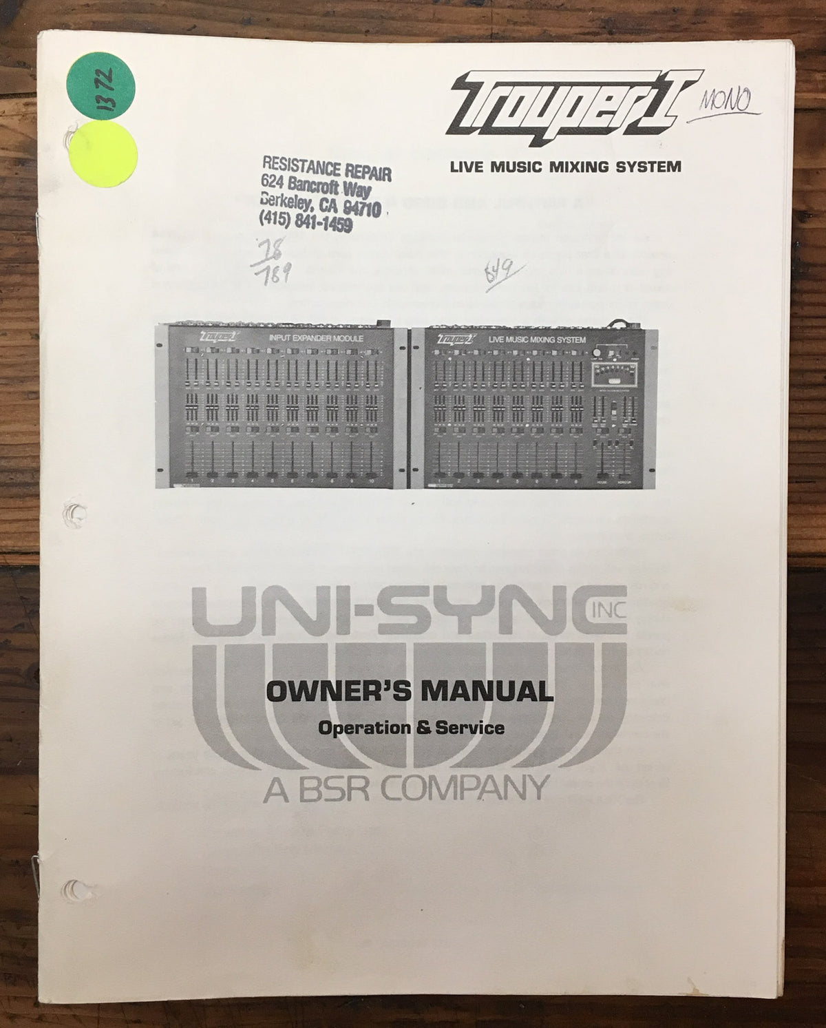 Uni-Sync Trouper I / 1 Mixer Operation & Service Manual *Original*