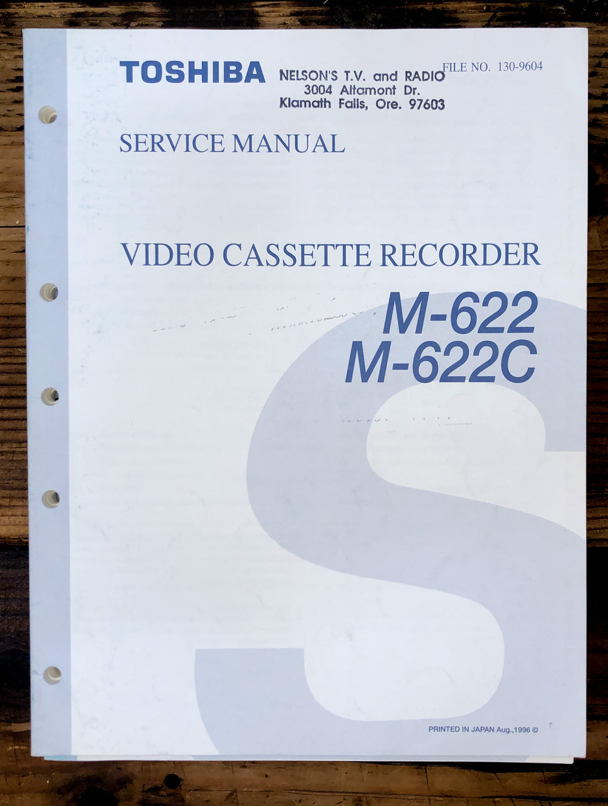 Toshiba M-622 M-622C VCR Service Manual *Original*