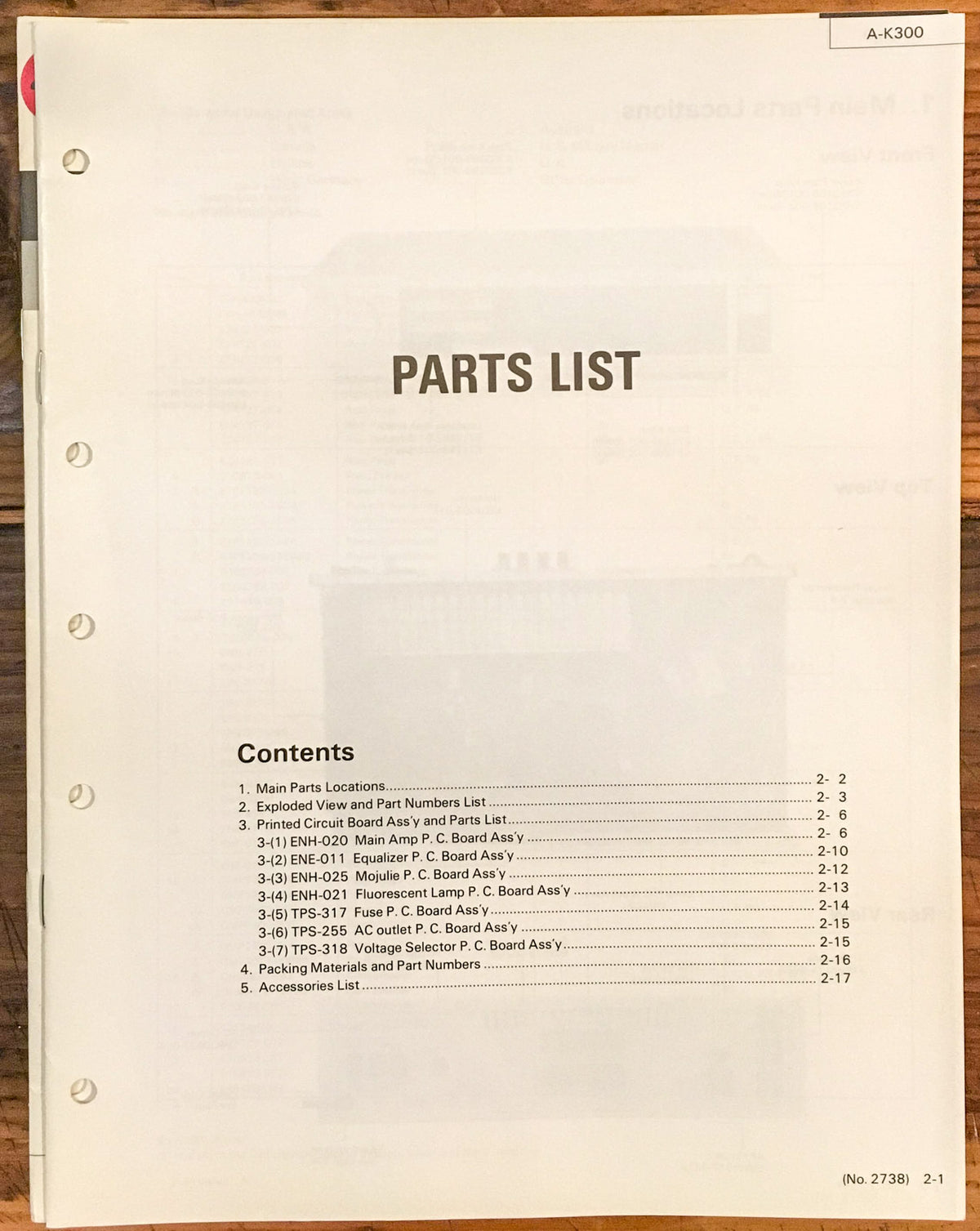 JVC A-K300 A-K300B Amplifier Parts List Manual *Original*