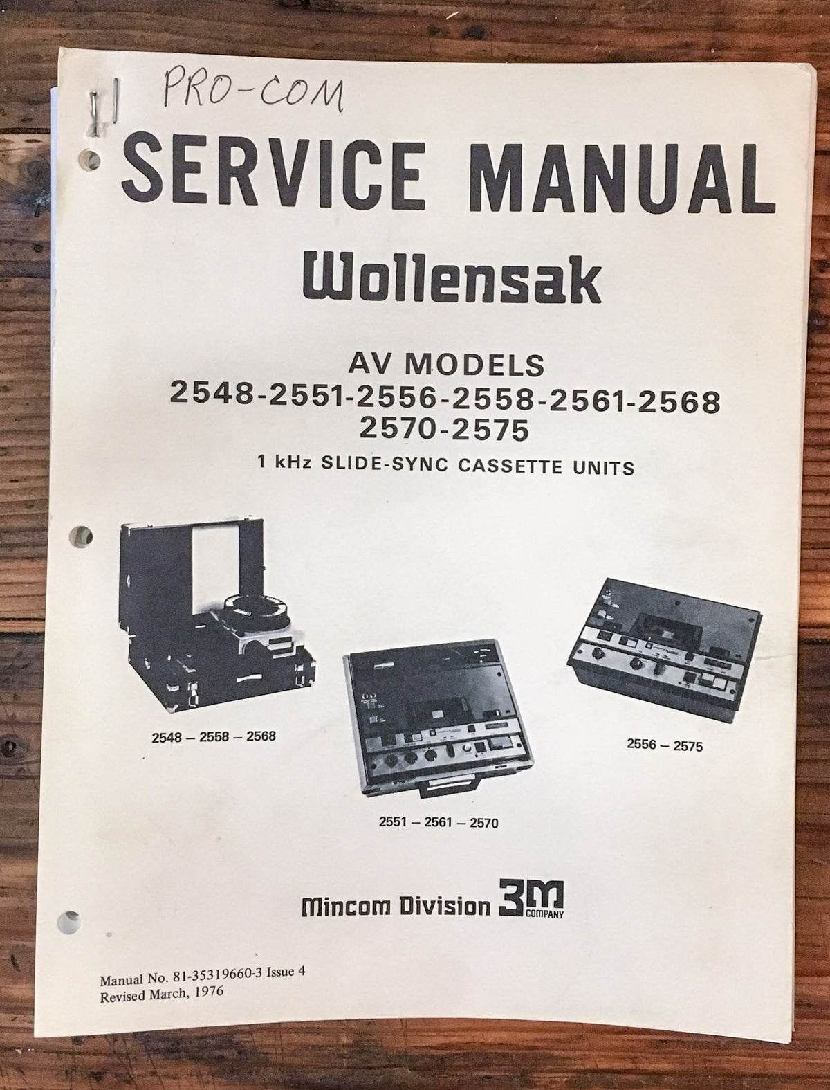 Wollensak 2548 2551 2556 2558 2561 2568 2575 Cassette Service Manual *Orig #1