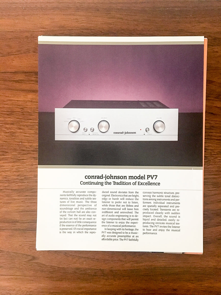 Conrad Johnson PV7 PV-7 Dealer Sales Sheet / Specs *Original*