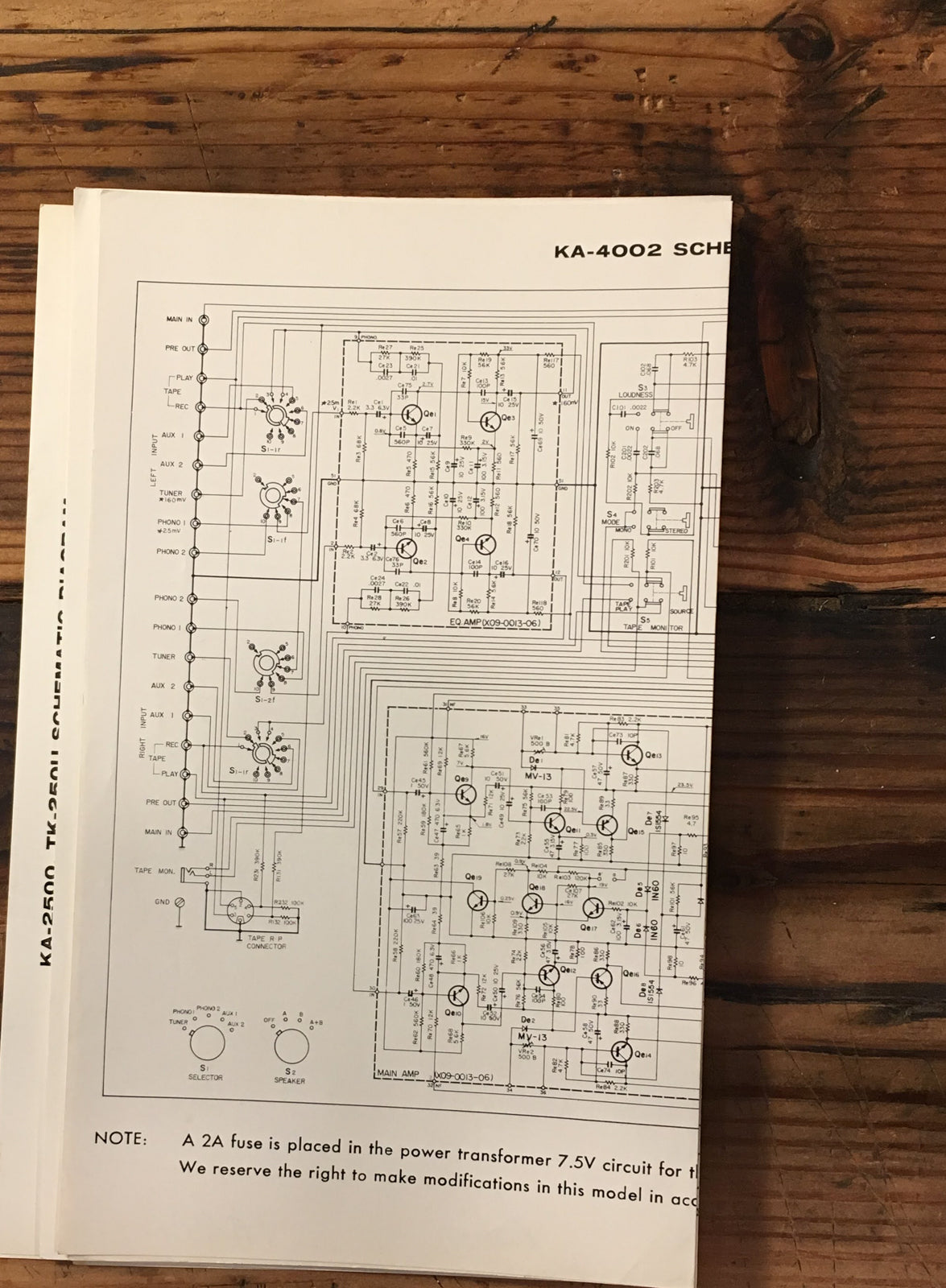 Kenwood KA-4002 Amplifier Large Fold Out Schematic Sheet *Original*